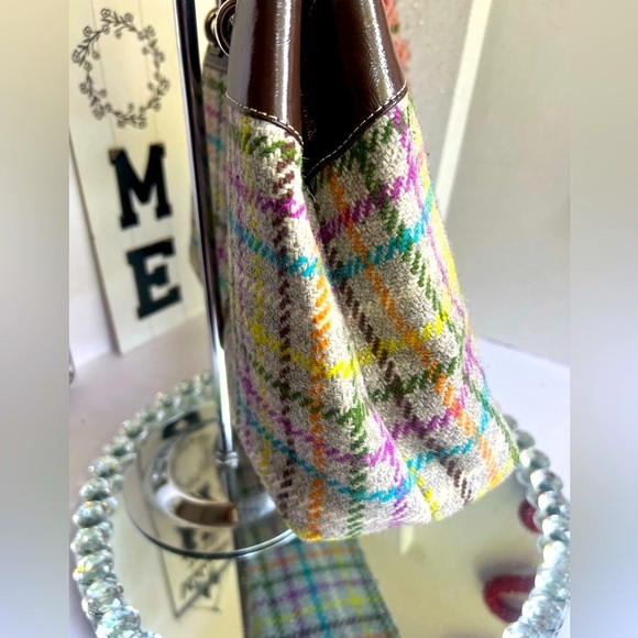 Coach Multicolor Plaid Shoulder Bag with Brown Leather - Picture 6 of 8